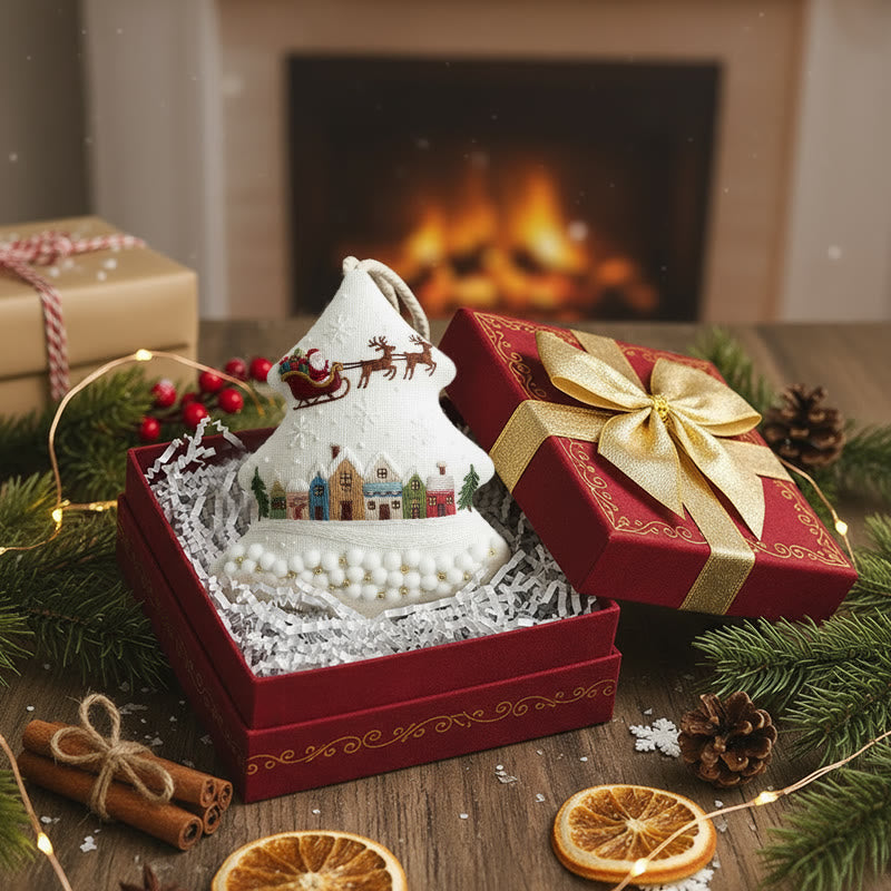 Rubbyoo Tree-shaped Embroidery Kit - Santa Sleigh Scene | Diy Needlecraft Kit | Holiday Ornament - image 3