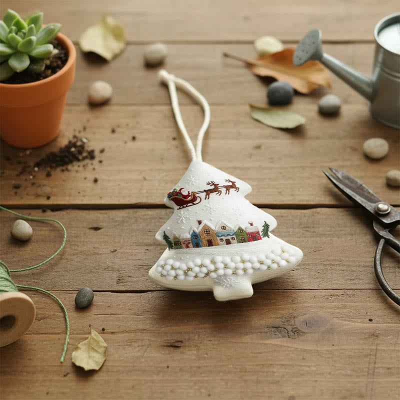 Rubbyoo Tree-shaped Embroidery Kit - Santa Sleigh Scene | Diy Needlecraft Kit | Holiday Ornament - image 8