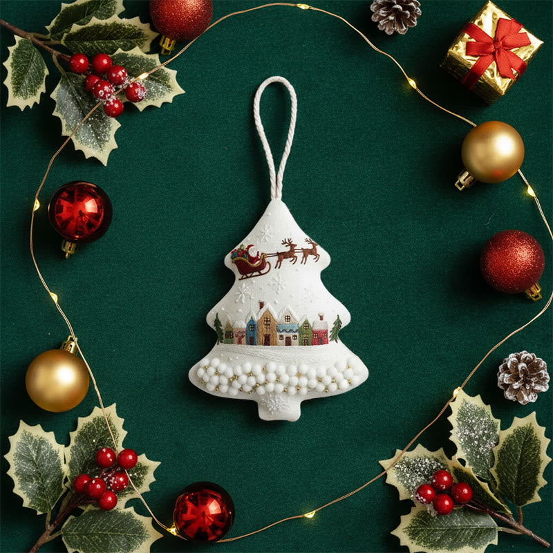 Rubbyoo Tree-shaped Embroidery Kit - Santa Sleigh Scene | Diy Needlecraft Kit | Holiday Ornament - image 6