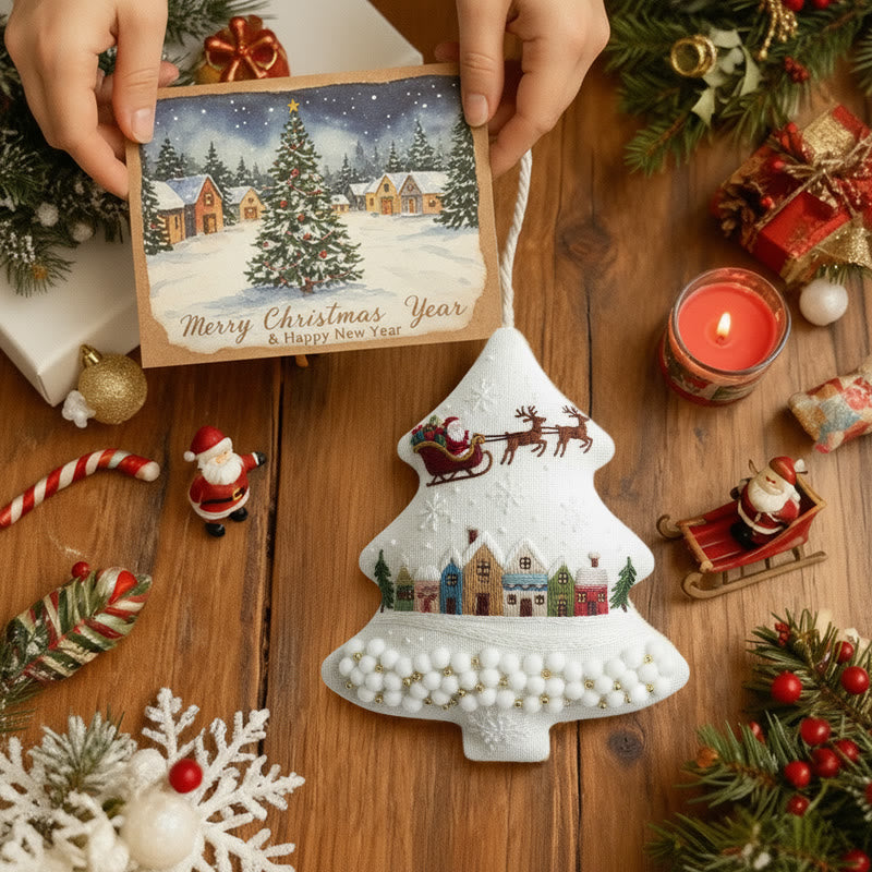 Rubbyoo Tree-shaped Embroidery Kit - Santa Sleigh Scene | Diy Needlecraft Kit | Holiday Ornament - image 5