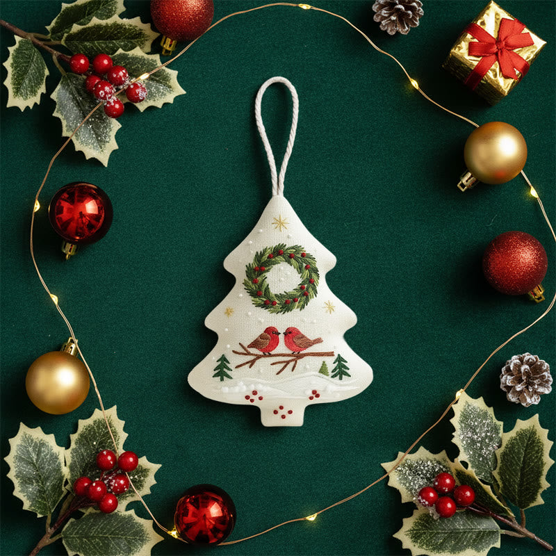 Rubbyoo Tree-shaped Embroidery Kit - Two Birds and Wreath Scene | Hand Embroidery Pattern | Christmas Gift for Her - image 7