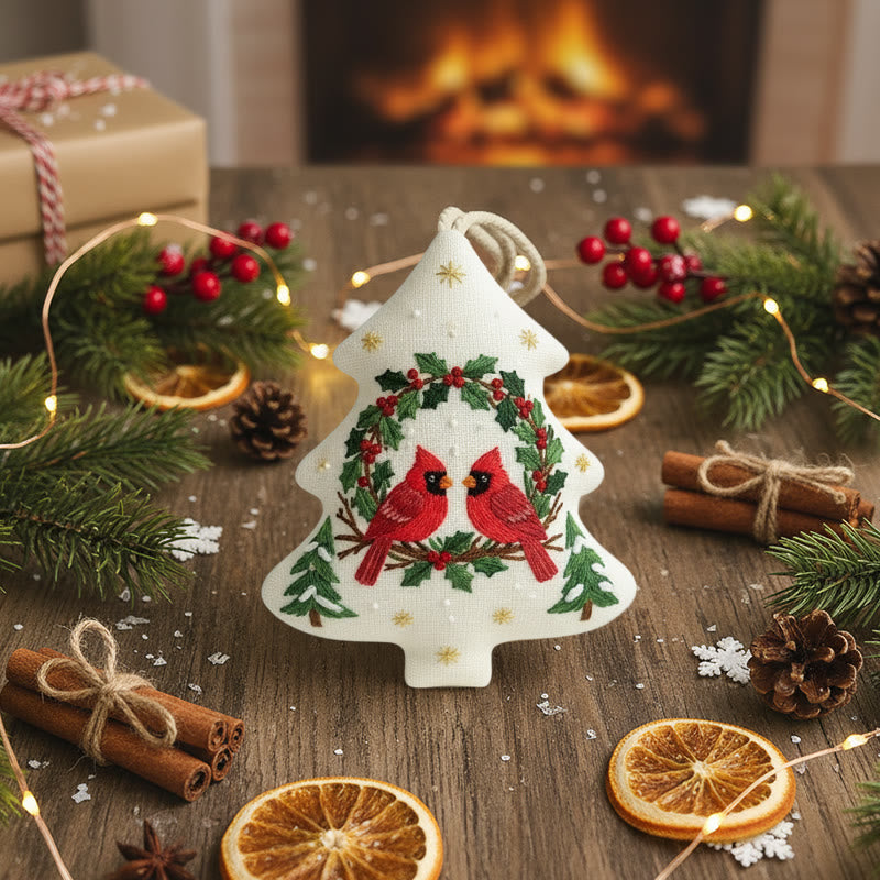 Rubbyoo Tree-shaped Embroidery Kit - Red Cardinal | Diy Christmas Decoration | Beginner Hand Embroidery Gift - image 4