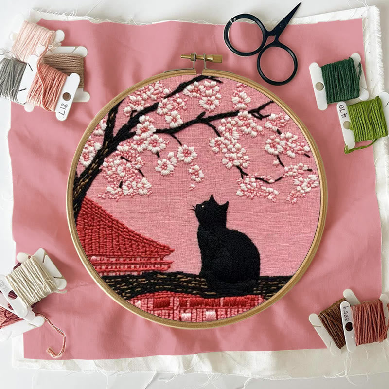 Rubbyoo Embroidery Kit - Sakura Cat | Oriental-inspired Diy | Whimsical Wall Art Kit - image 2