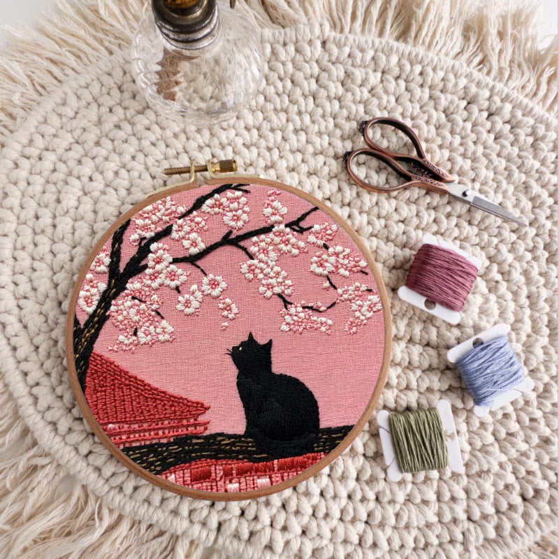 Rubbyoo Embroidery Kit - Sakura Cat | Oriental-inspired Diy | Whimsical Wall Art Kit - image 8