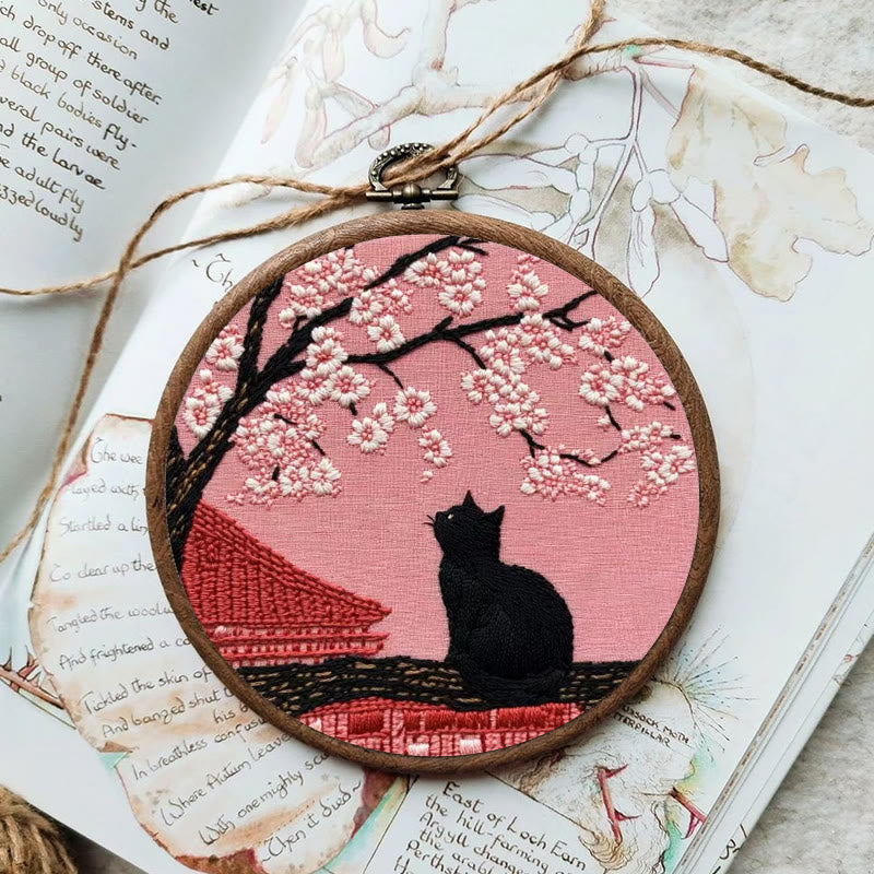 Rubbyoo Embroidery Kit - Sakura Cat | Oriental-inspired Diy | Whimsical Wall Art Kit - image 5