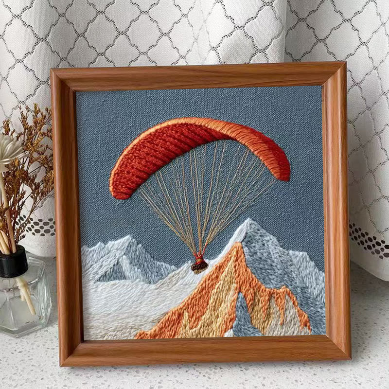 Rubbyoo Embroidery Kit - Mountain Paragliding Adventure | Beginner-friendly DIY Craft | Gift-ready Adventure-themed Kit - Embroidery Kit Plus An Extra Frame - image 1