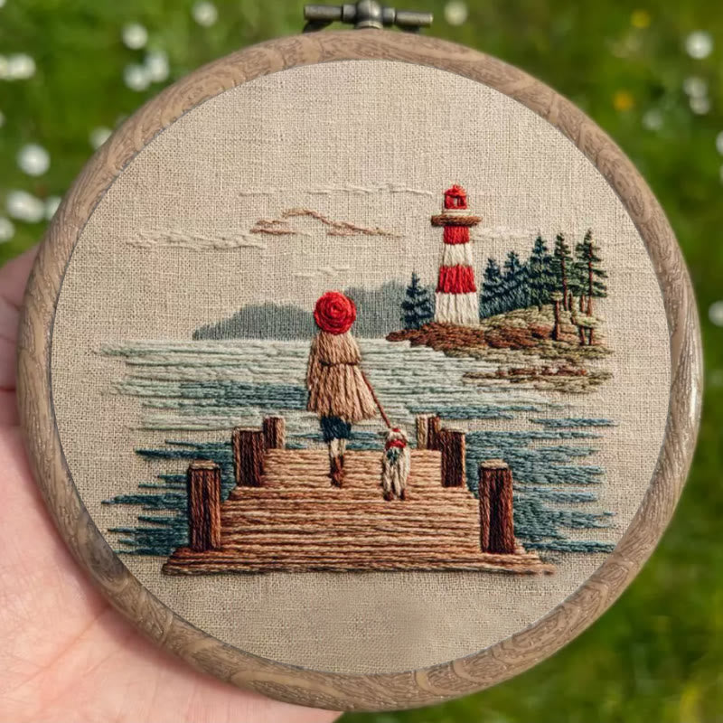 Rubbyoo Embroidery Kit - Coastal Lighthouse Walk with Pet | Nestlike Craft | Presentable Warm Living Wall Art - image 2
