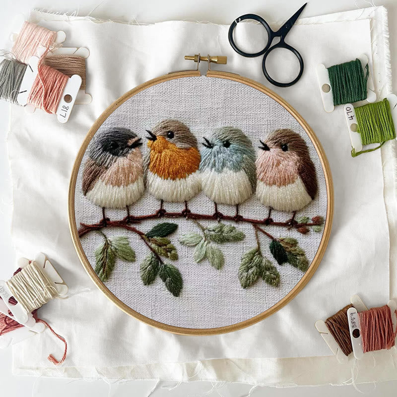 Rubbyoo Embroidery Kit - Four Birds on Branch | Modern Embroidery Hoop | Charming Wall Decor - image 5