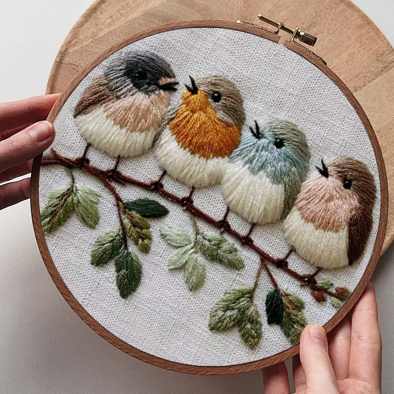 Rubbyoo Embroidery Kit - Four Birds on Branch | Modern Embroidery Hoop | Charming Wall Decor - image 7