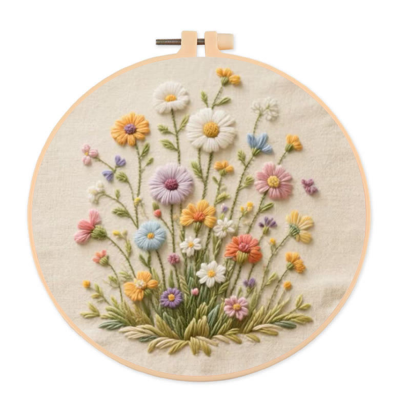 Rubbyoo Embroidery Kit - Bouquet Of Colorful Wildflowers | Beginner Embroidered | Great Gift For Her - 20*20cm - image 0