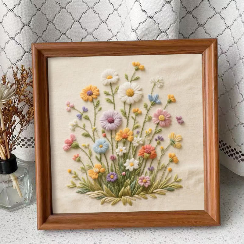 Rubbyoo Embroidery Kit - Bouquet Of Colorful Wildflowers | Beginner Embroidered | Great Gift For Her - Embroidery Kit Plus An Extra Frame - image 1