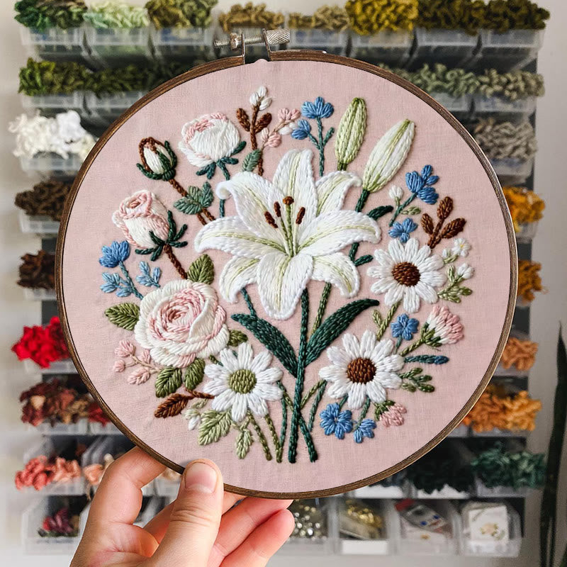 Rubbyoo Embroidery Kit - Lily Rose Floral Medley | Floral Embroidery | Giftworthy Elegant Wall Accent - image 8