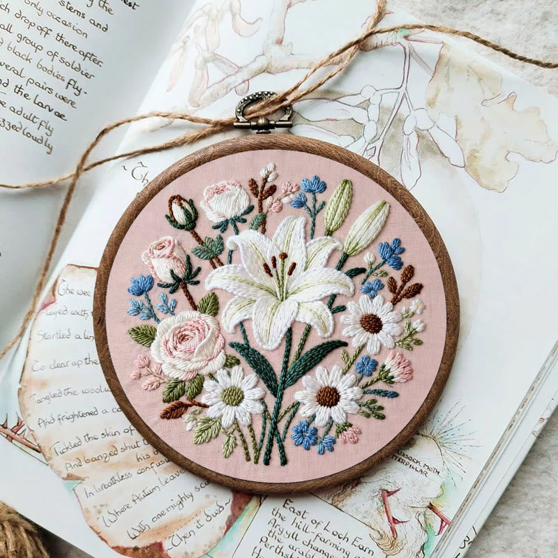 Rubbyoo Embroidery Kit - Lily Rose Floral Medley | Floral Embroidery | Giftworthy Elegant Wall Accent - image 5