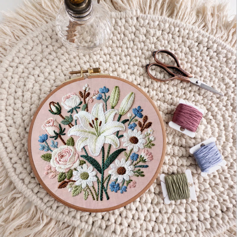 Rubbyoo Embroidery Kit - Lily Rose Floral Medley | Floral Embroidery | Giftworthy Elegant Wall Accent - image 6