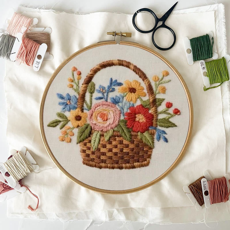 Rubbyoo Embroidery Kit - Blooming Basket Bouquet | Botanical Stitch Design | Charming Decorative Showcase - image 3