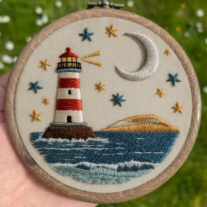 Rubbyoo Embroidery Kit - Nightfall Lighthouse | Ocean-inspired Art | Home Display Piece - image 8