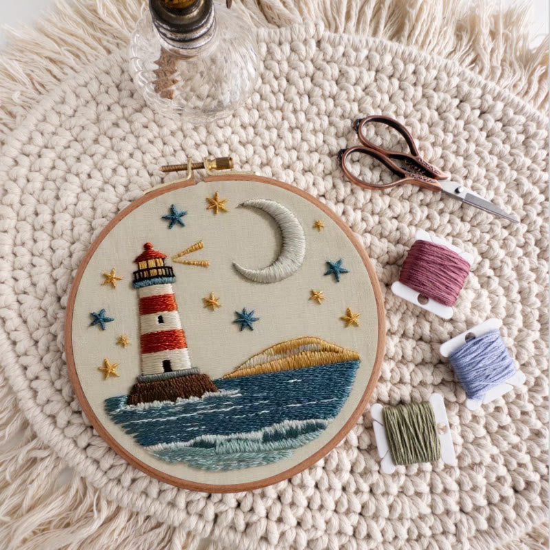 Rubbyoo Embroidery Kit - Nightfall Lighthouse | Ocean-inspired Art | Home Display Piece - image 5
