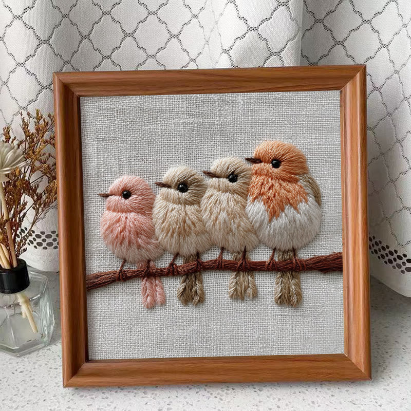 Rubbyoo Embroidery Kit - Little Birds On Branch | Cozy Home Accent | Decorative Stitch Art - Embroidery Kit Plus An Extra Frame - image 1