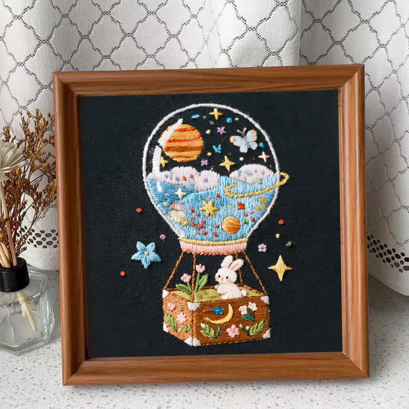 Rubbyoo Embroidery Kit - Starry Balloon Journey | Dreamlike Stitch Artwork | Handmade Decorative Piece - Embroidery Kit Plus An Extra Frame - image 1