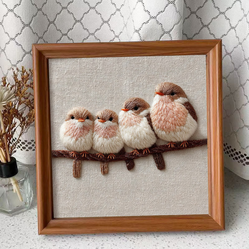 Rubbyoo Embroidery Kit - Four Little Birds | Gentle Thread Painting | Beginner-Friendly DIY - Embroidery Kit Plus An Extra Frame - image 1