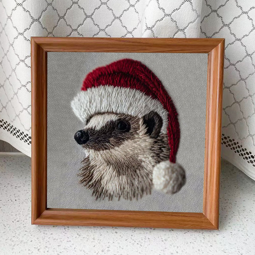 Rubbyoo Embroidery Kit - Holiday Hedgehog Design | Cozy Christmas Embroidery | Beginner Diy Project - Embroidery Kit Plus An Extra Frame - image 1