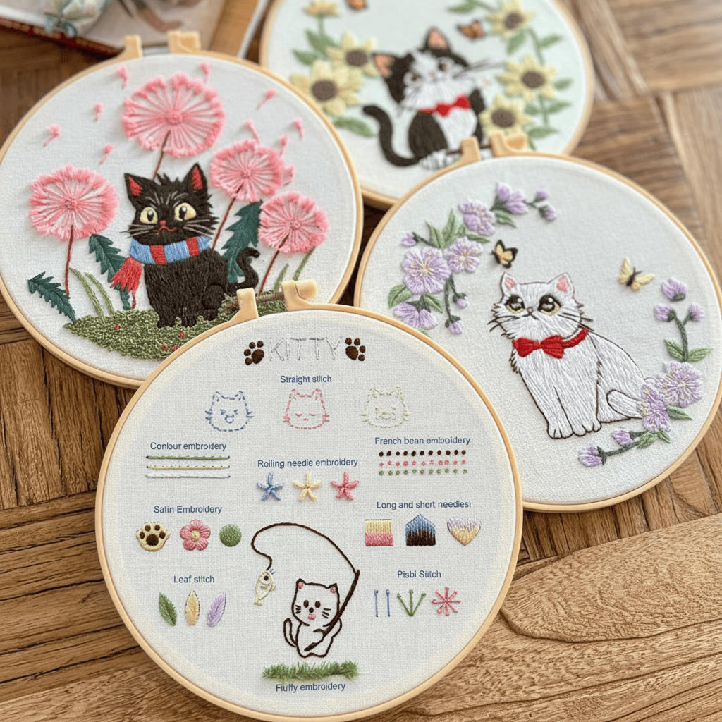 Rubbyoo 4-piece Kitten Embroidery Starter Kit - Lovely Cat Series | Beginners Stitch Practice   | Perfect Handicraft For Cat Lover - image 0