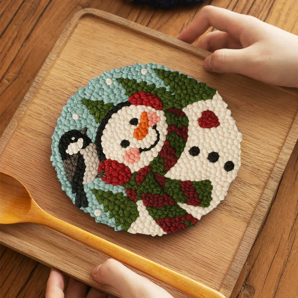 Winter Snowman Punch Needle Kit – Handcrafted Art | Cozy Seasonal Decor - 5 inch Coaster Kit - image 3