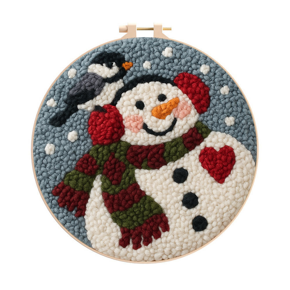 Smiling Snowman Punch Needle Kit – Creative Fiber Art | Cheerful Winter Accent - 8 inch Hoop Kit - image 0