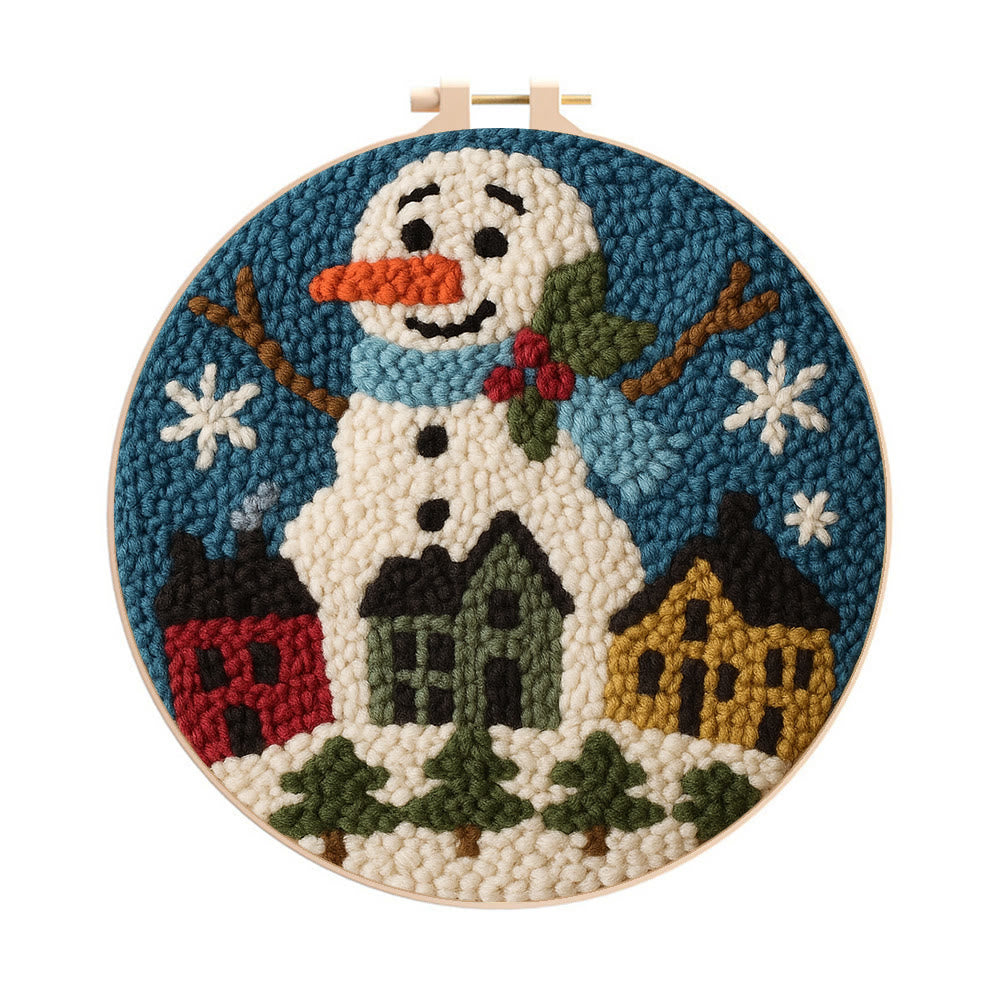 Village Snowman Punch Needle Kit – Beginner-Friendly Project | Charming Holiday Wall Piece - 8 inch Hoop Kit - image 0