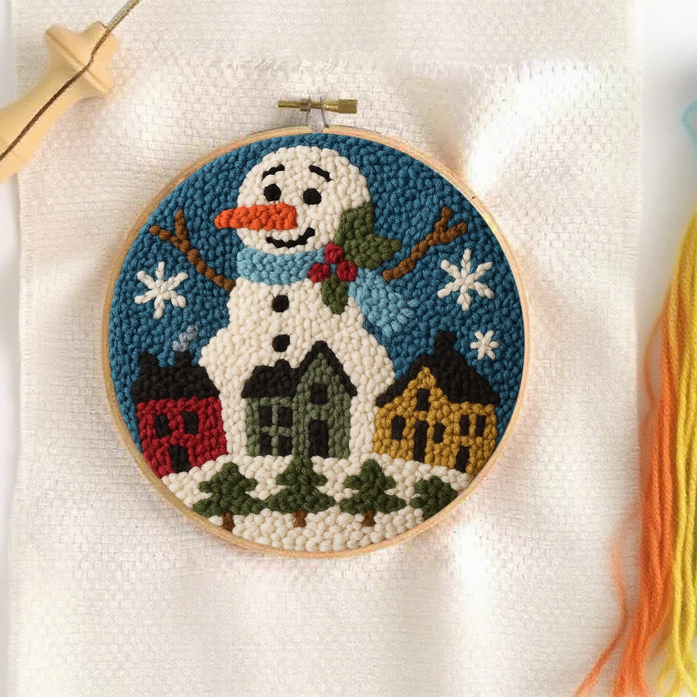 Village Snowman Punch Needle Kit – Beginner-Friendly Project | Charming Holiday Wall Piece - image 1
