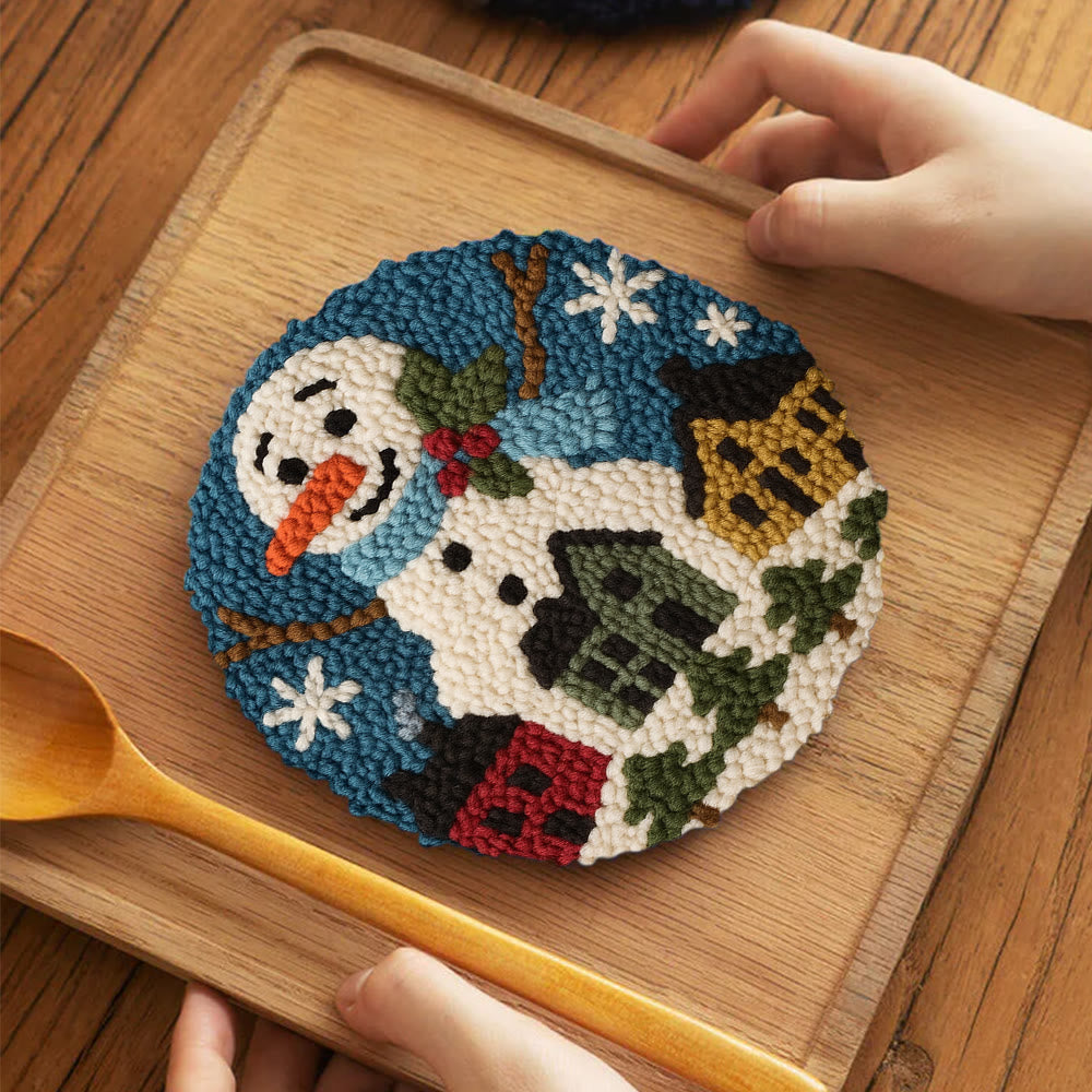 Village Snowman Punch Needle Kit – Beginner-Friendly Project | Charming Holiday Wall Piece - 5 inch Coaster Kit - image 3