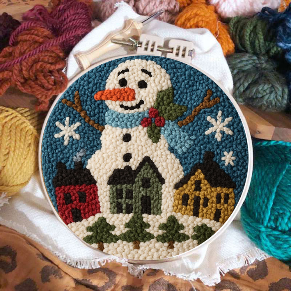 Village Snowman Punch Needle Kit – Beginner-Friendly Project | Charming Holiday Wall Piece - image 2