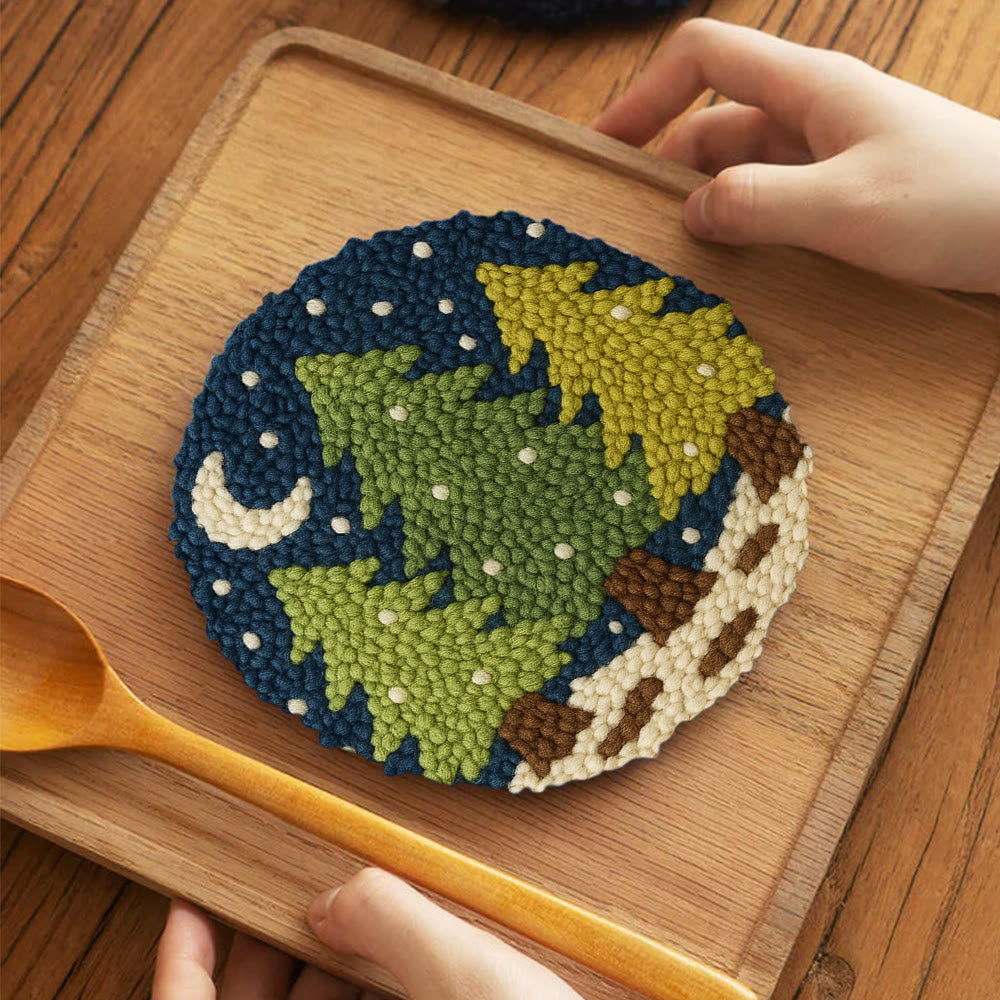 Nightfall Trees Punch Needle Kit – Starter Stitch Kit | Quiet Winter Wall Art - 5 inch Coaster Kit - image 3