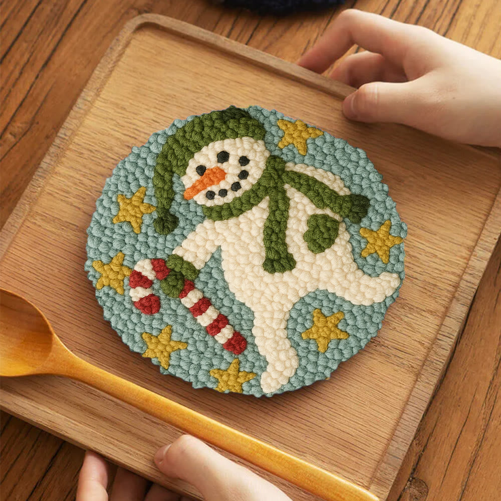 Whimsical Snowman Punch Needle Kit – Fun Holiday DIY Stitch Project | Playful Winter Decor - 5 inch Coaster Kit - image 3