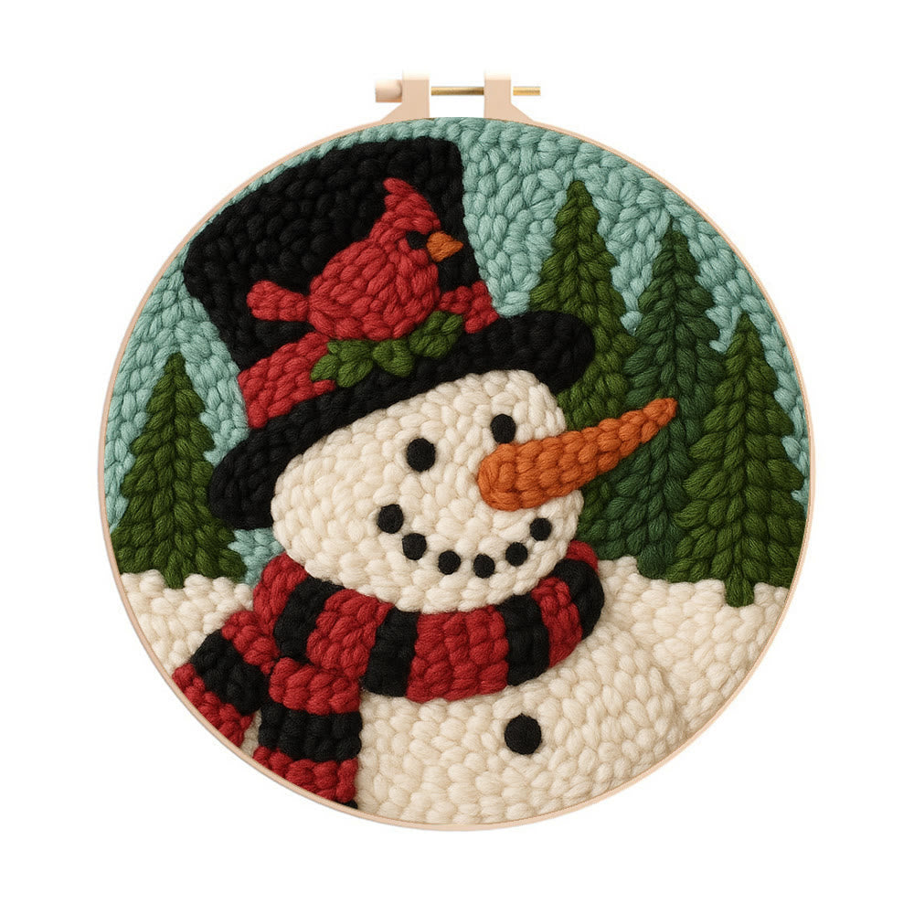 Snowman with Cardinal Punch Needle Kit – Cozy Winter DIY Gift | Handmade Holiday Keepsake - 8 inch Hoop Kit - image 0