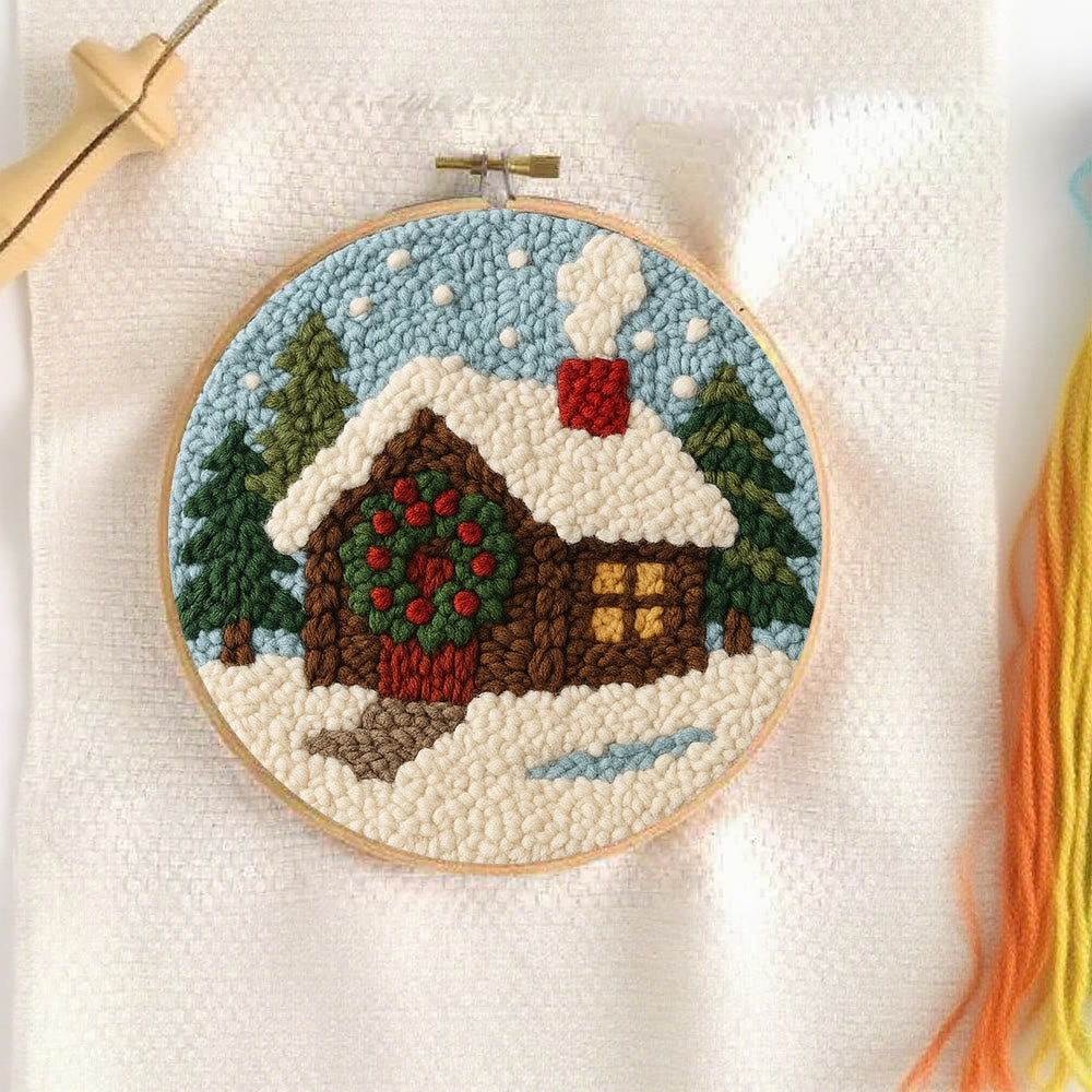Snowy Cabin Punch Needle Kit – Beginner Winter Project | Handmade Holiday Idea - image 1