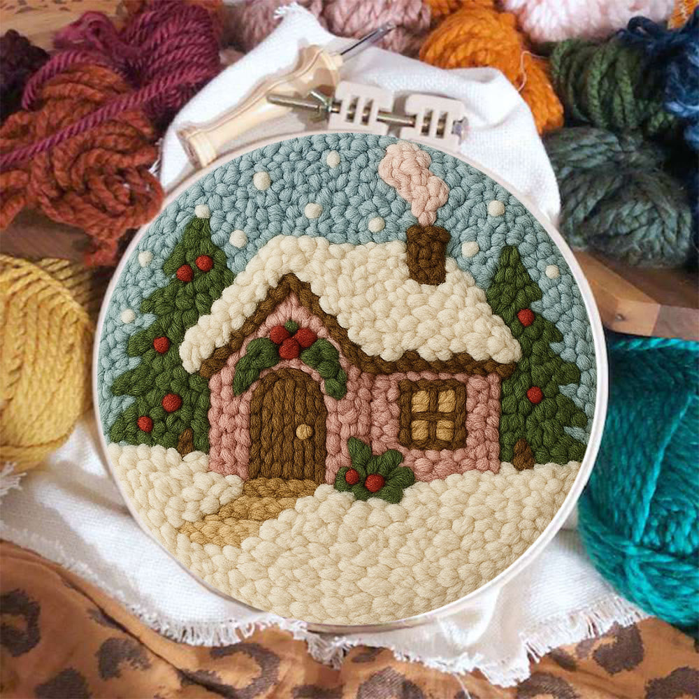 Cozy Pastel Punch Needle Kit – Beginner Snowy Cottage Stitching | Relaxing DIY Craft Experience - image 1