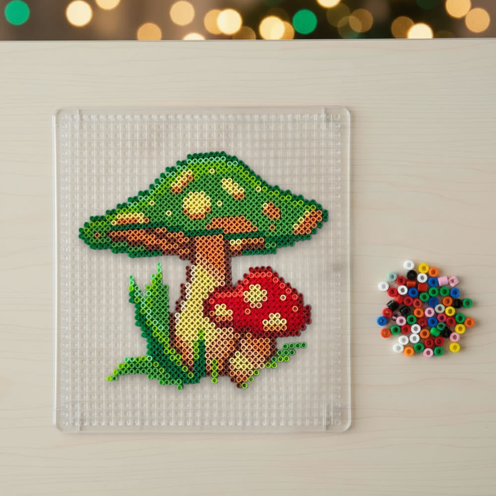 Rubbyoo Perler Beads Kit - Green Mushroom |  Diy Forest Pixel Art | Easy Handmade Craft For Kids - image 1