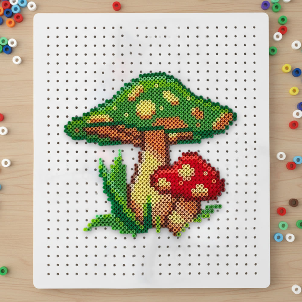 Rubbyoo Perler Beads Kit - Green Mushroom |  Diy Forest Pixel Art | Easy Handmade Craft For Kids - 2.6 mm - Perler Beads Kit + Tool Kit - image 0