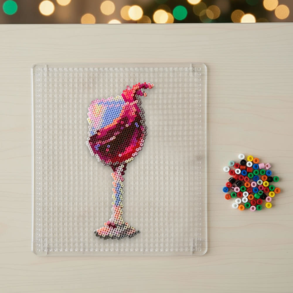 Rubbyoo Perler Beads Kit - Red Wine Glass | Personalized Hanging Decoration | Handmade Bead Art - image 1