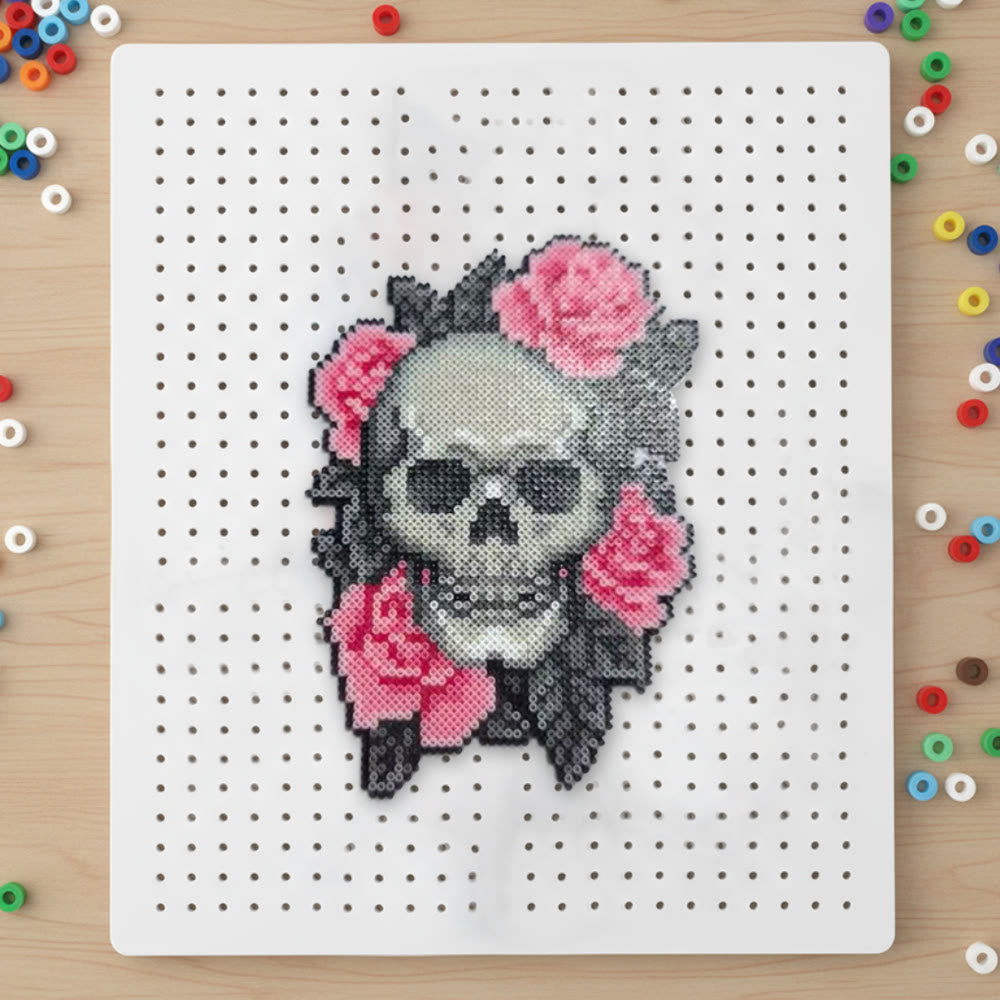 Rubbyoo Perler Beads Kit - Floral Skull | Spooky Pixel Art | Nice Diy Birthday Gifts - 2.6 mm - Perler Beads Kit + Tool Kit - image 0