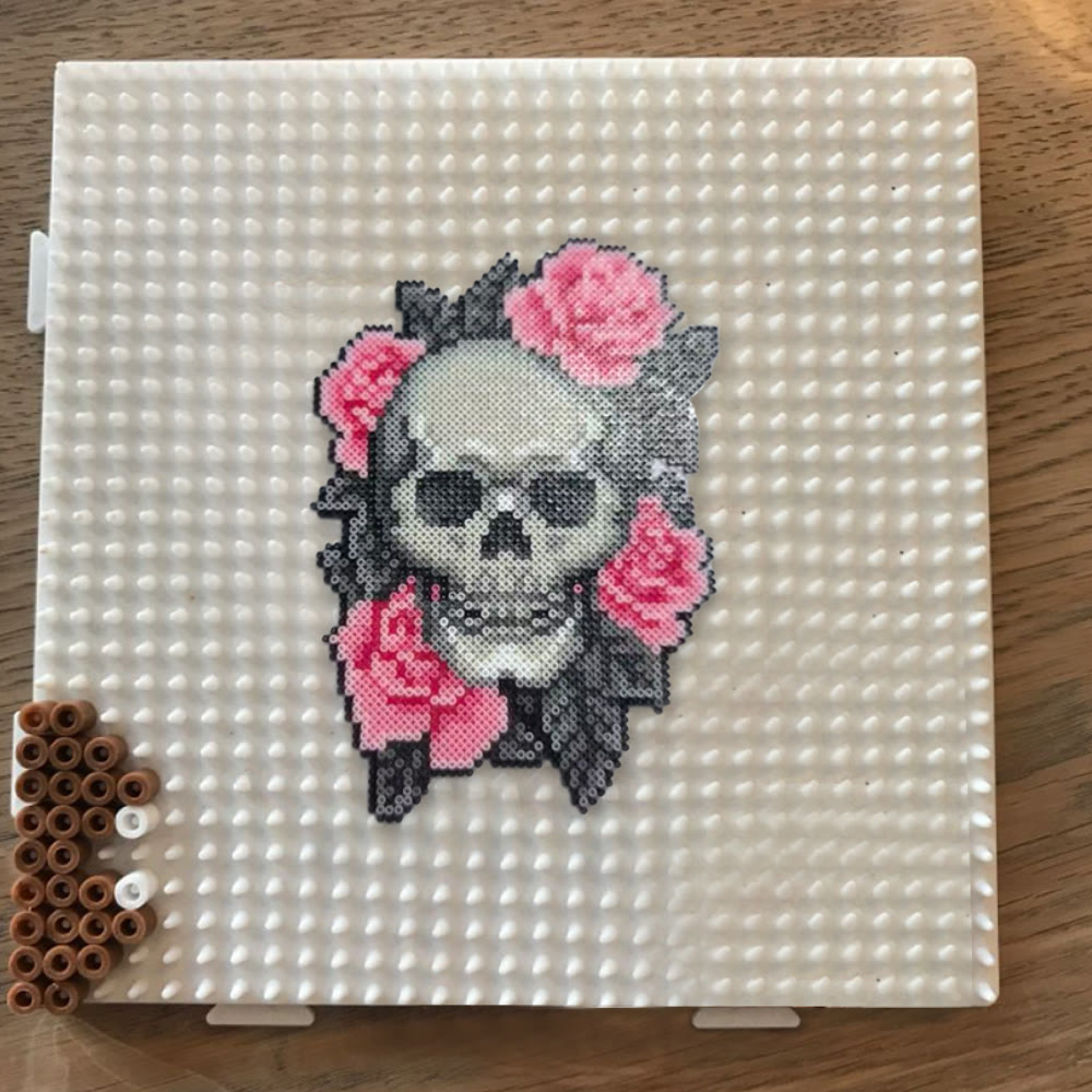 Rubbyoo Perler Beads Kit - Floral Skull | Spooky Pixel Art | Nice Diy Birthday Gifts - image 4
