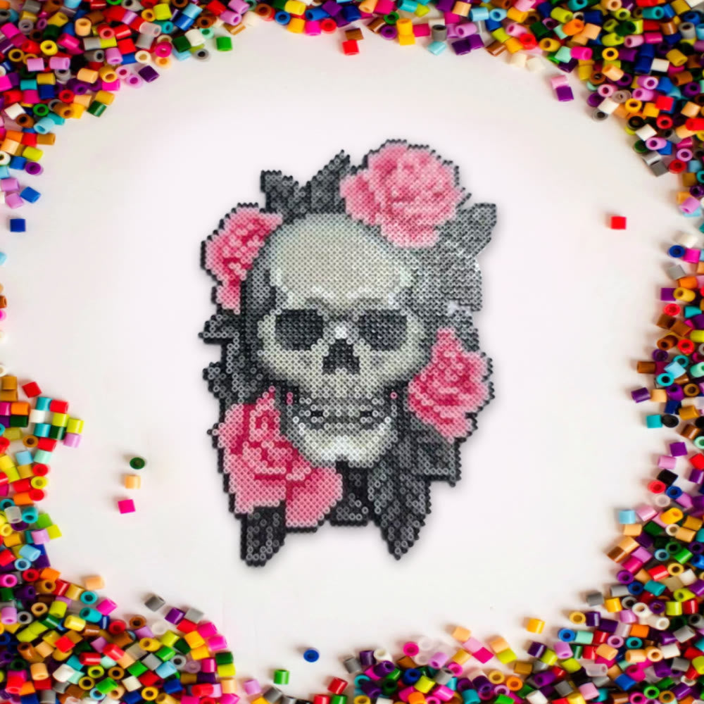 Rubbyoo Perler Beads Kit - Floral Skull | Spooky Pixel Art | Nice Diy Birthday Gifts - image 1