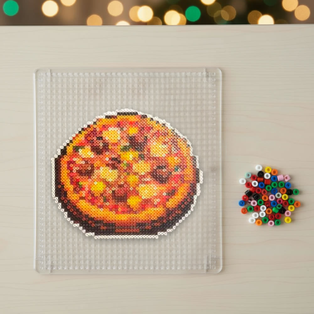 Rubbyoo Perler Beads Kit - Delicious Pizza | Diy Pixel Snacks | Unique Bag Pendant  - image 1