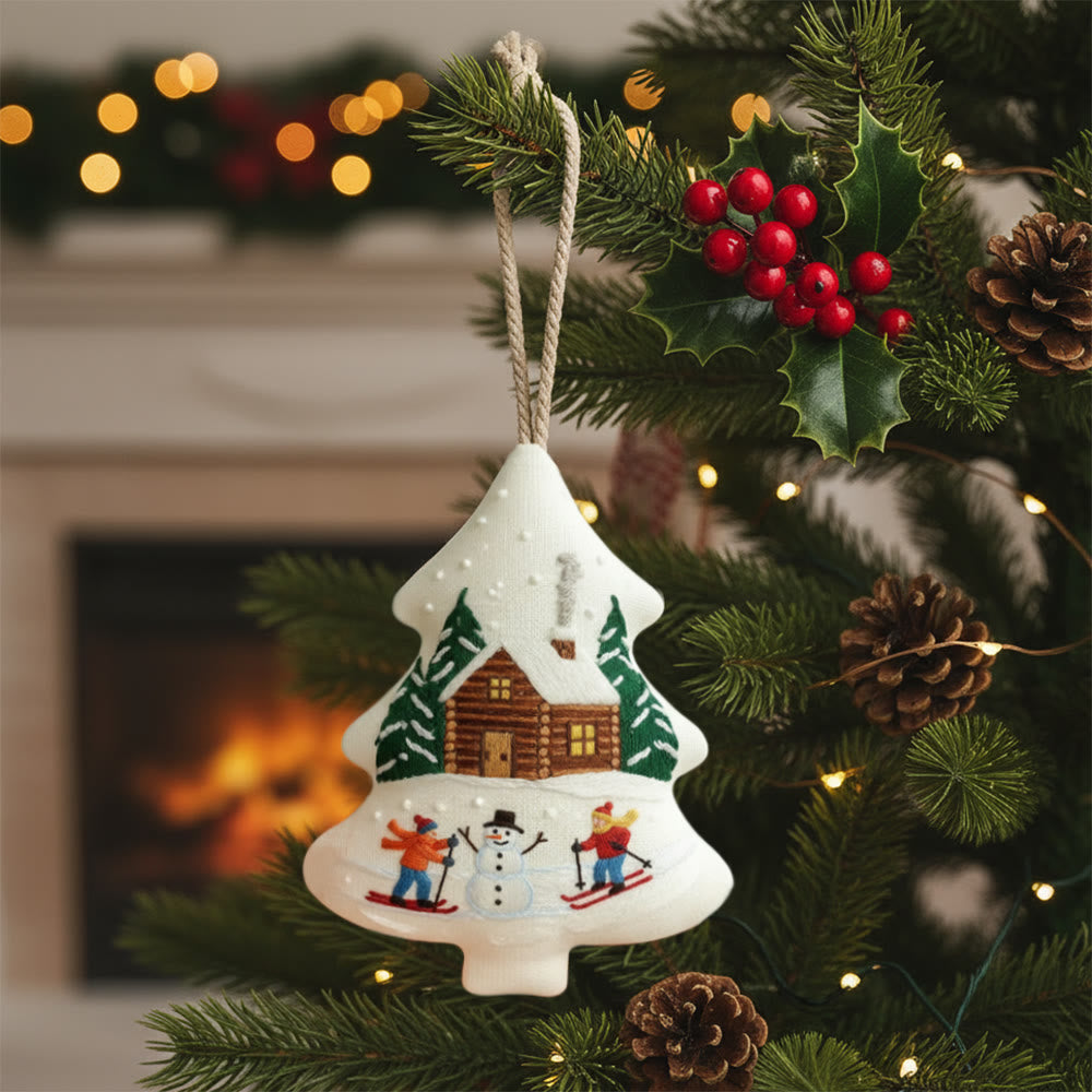 Rubbyoo Tree-shaped Embroidery Kit - Winter Skiing | Winter Handmade Craft | Nice Christmas Tree Hanging  - 6 inches hoop kit - image 0