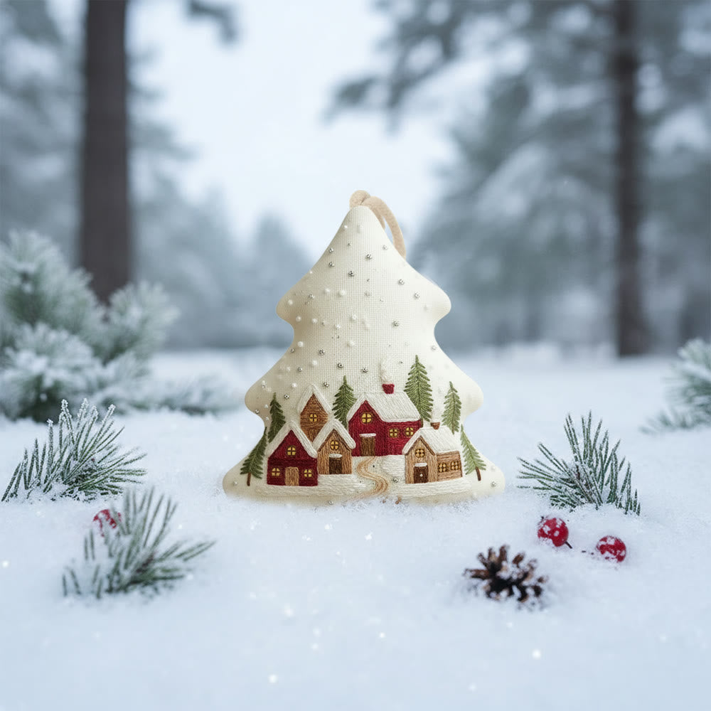 Rubbyoo Tree-shaped Embroidery Kit - Snowy Town | Winter Needle Art | Christmas Tree Ornament - image 9