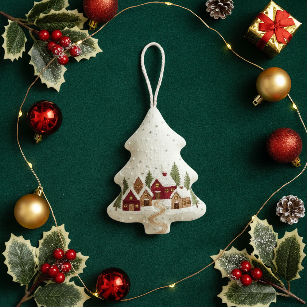 Rubbyoo Tree-shaped Embroidery Kit - Snowy Town | Winter Needle Art | Christmas Tree Ornament - image 8