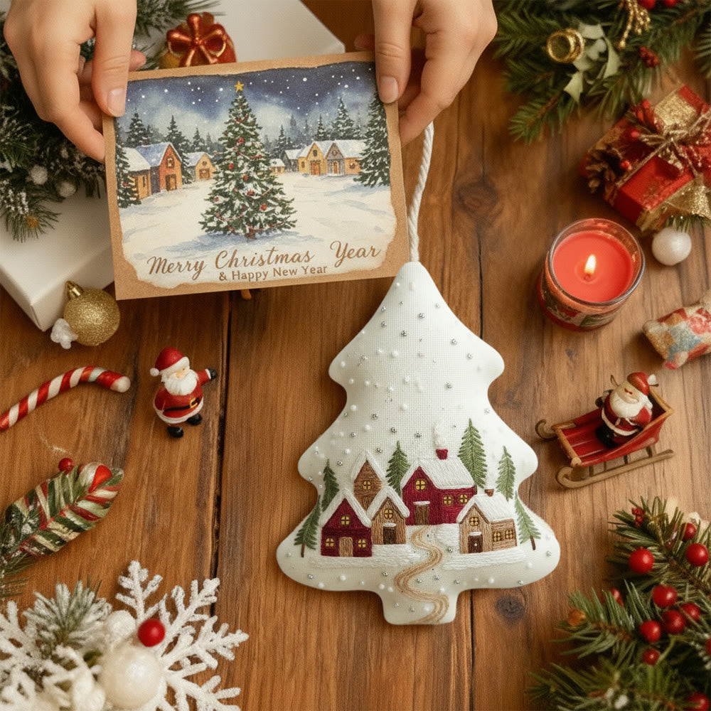 Rubbyoo Tree-shaped Embroidery Kit - Snowy Town | Winter Needle Art | Christmas Tree Ornament - image 7