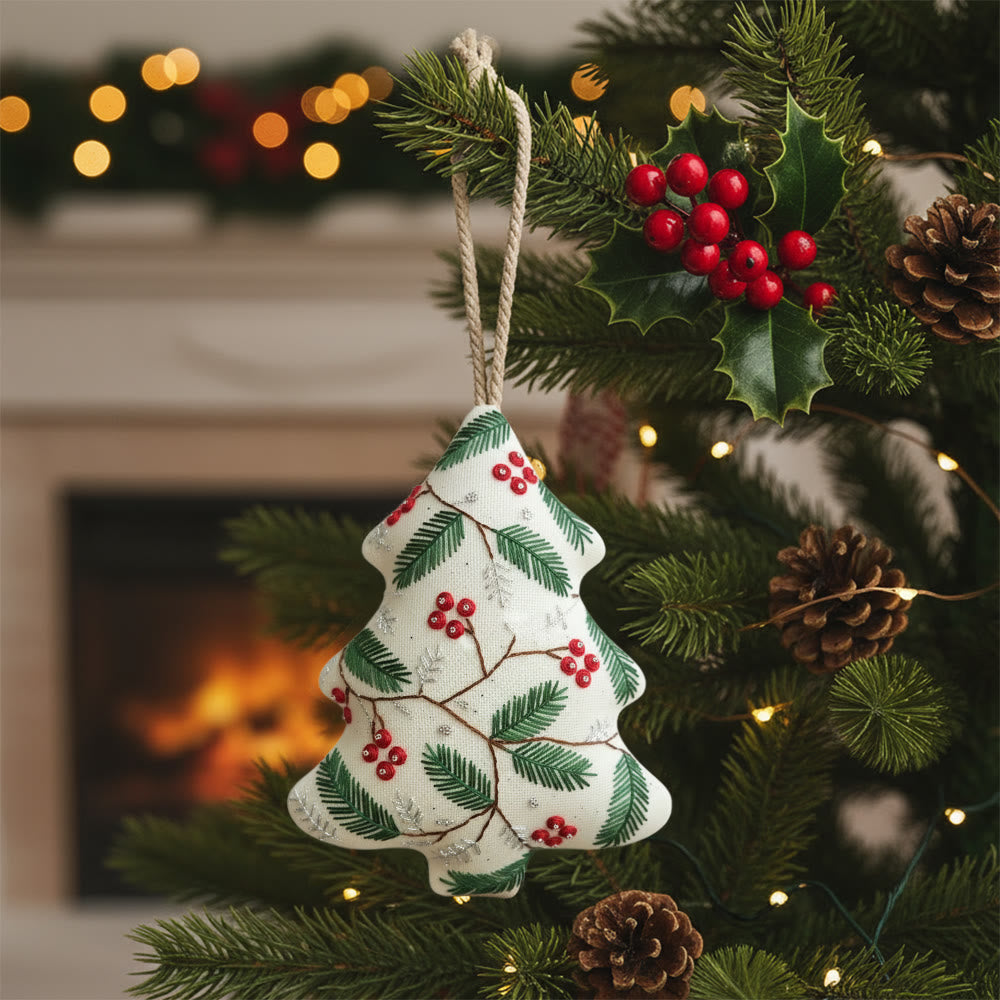Rubbyoo Tree-shaped Embroidery Kit - Christmas Holly | Holiday Home Decoration | Diy Stitch Craft  - 6 inches hoop kit - image 0