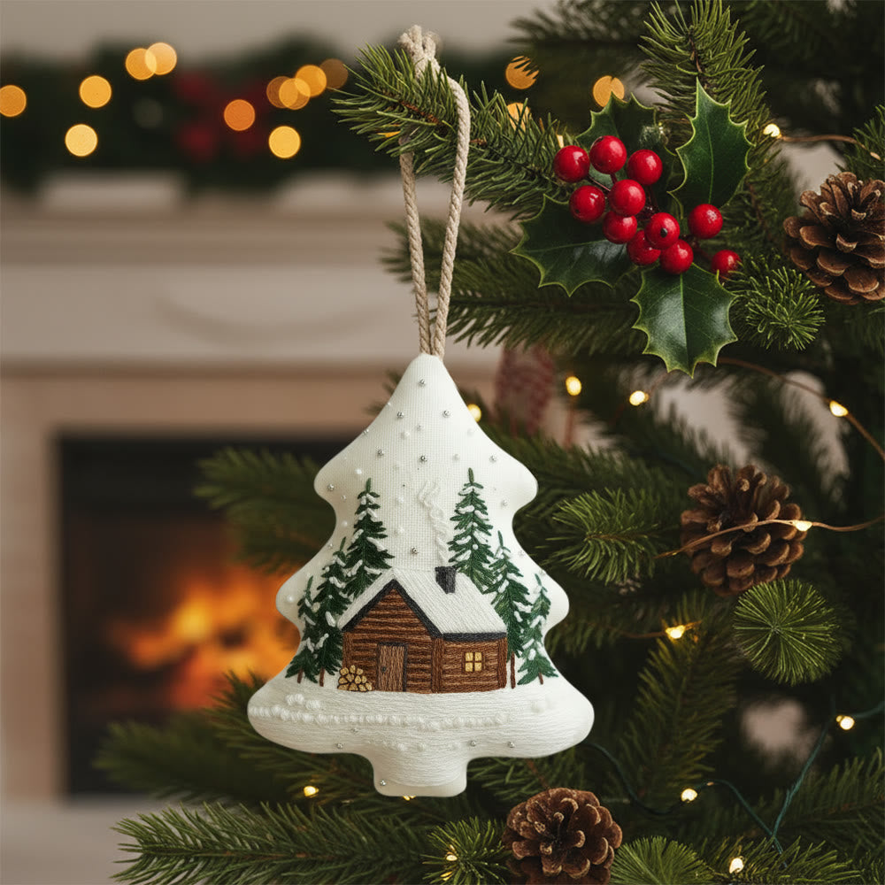 Rubbyoo Tree-shaped Embroidery Kit - Big House | Diy Christmas Decorations | Unique Landscape Pendant - 6 inches hoop kit - image 0
